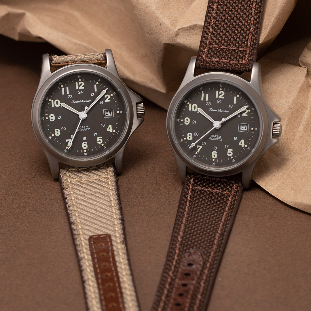 Relógio Jean Vernier Pulseira Couro / Nylon Bege Calendário JV01331-03 - Imagem 5