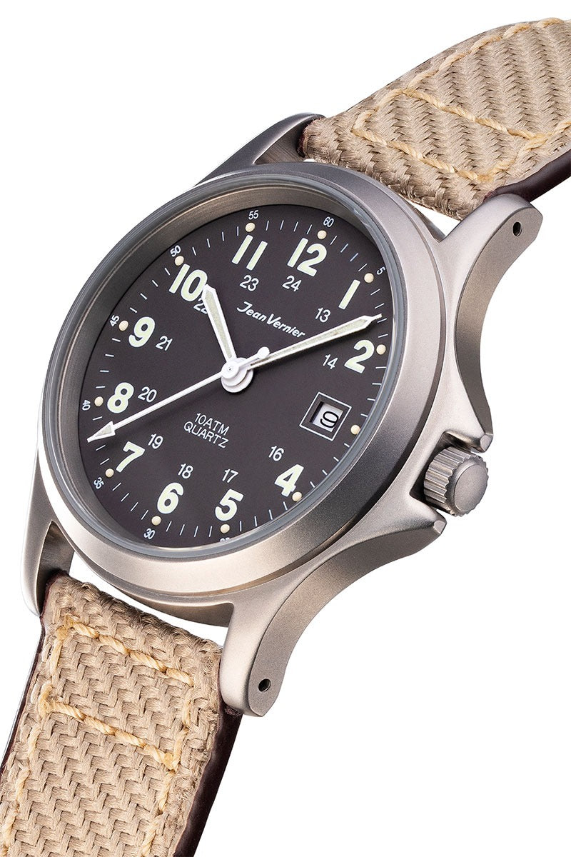 Relógio Jean Vernier Pulseira Couro / Nylon Bege Calendário JV01331-03 - Imagem 6