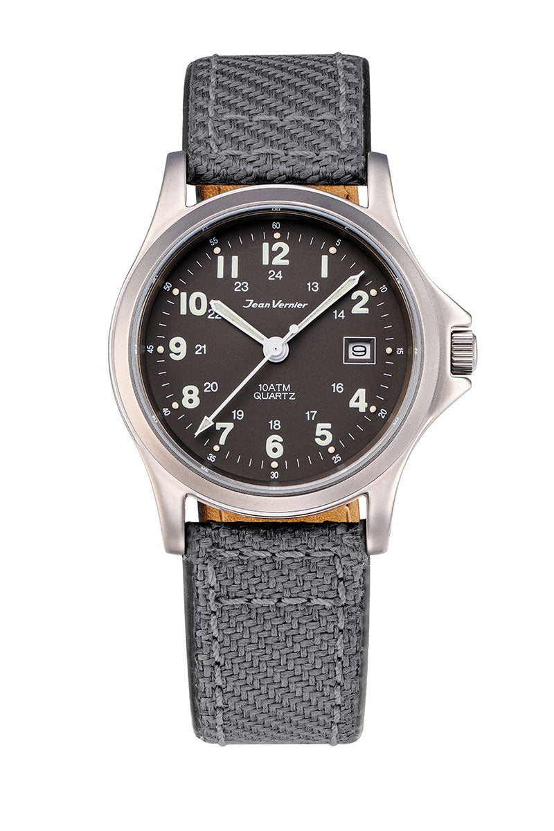 Relógio Jean Vernier Pulseira Couro / Nylon Cinza Calendário JV01331-02