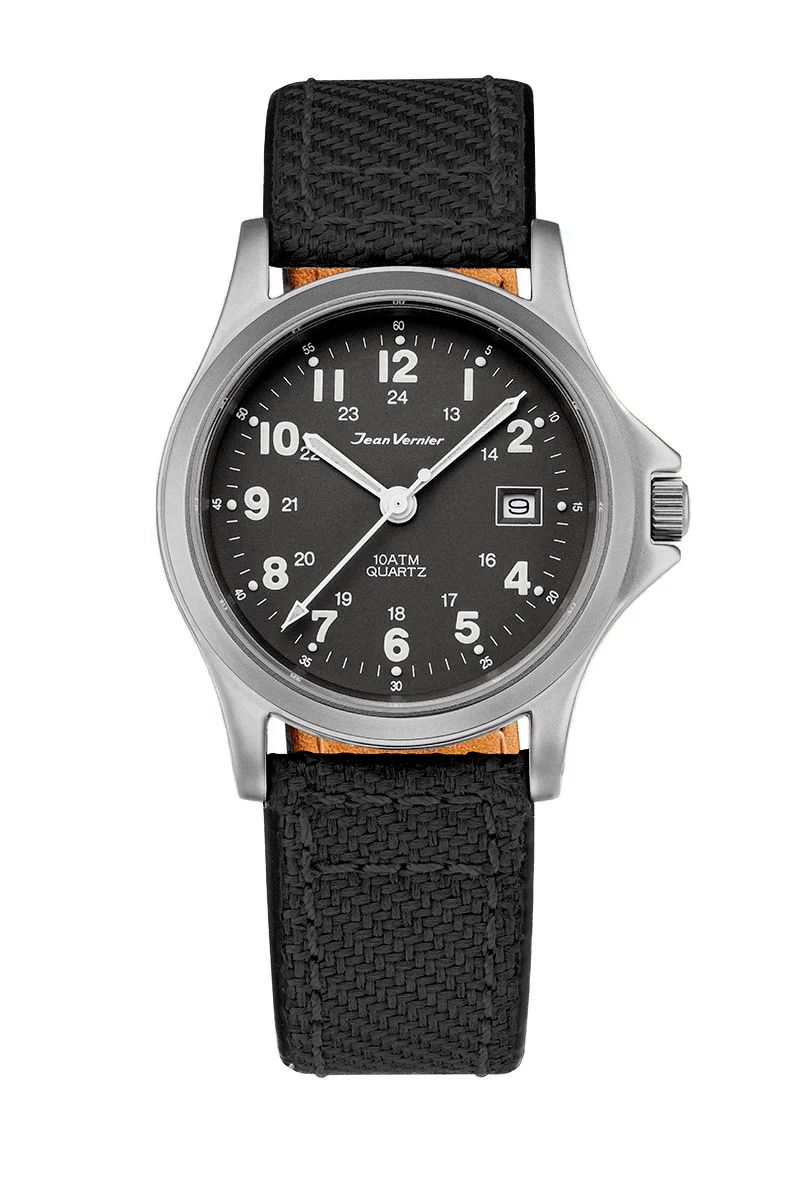 Relógio Jean Vernier Pulseira Couro / Nylon Preto Calendário JV01331-05