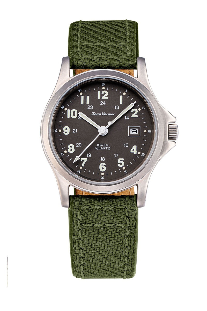 Relógio Jean Vernier Pulseira Couro / Nylon Verde Calendário JV01331-01