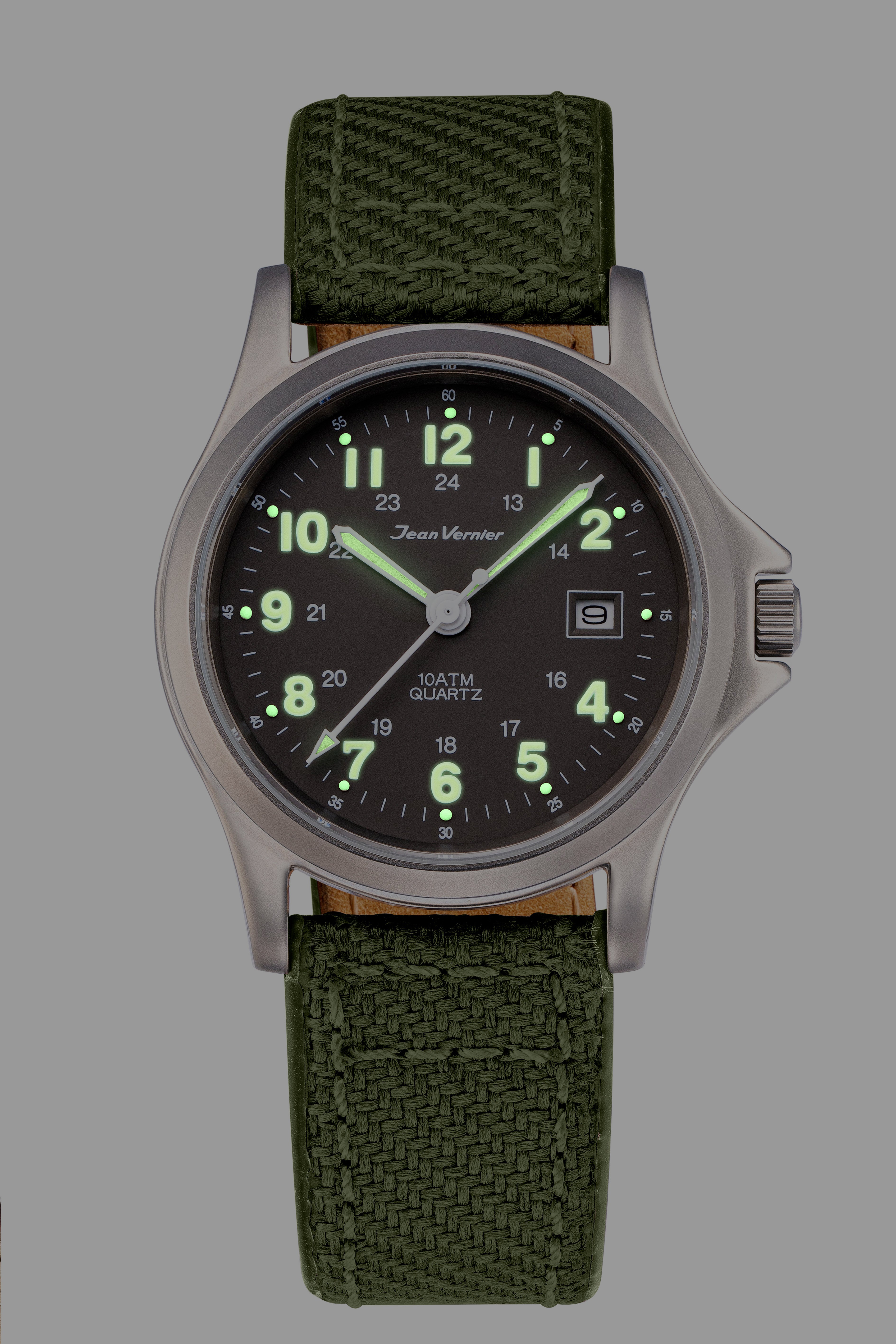 Relógio Jean Vernier Pulseira Couro / Nylon Verde Calendário JV01331-01 - Imagem 2