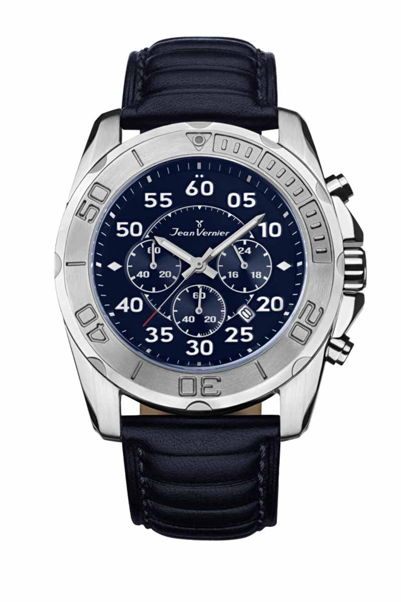 Relógio Jean Vernier Pulseira Couro Azul Cronógrafo JV61171A
