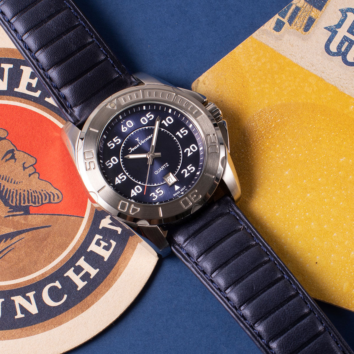 Relógio Jean Vernier Pulseira Couro Azul Cronógrafo JV61171A - Imagem 2