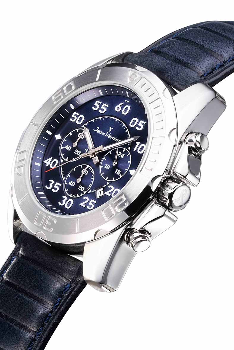 Relógio Jean Vernier Pulseira Couro Azul Cronógrafo JV61171A - Imagem 3