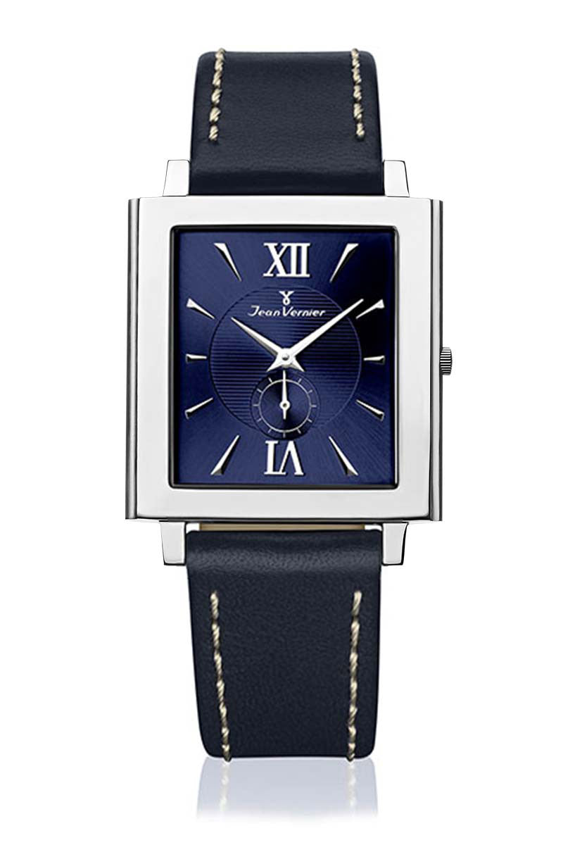 Relógio Jean Vernier Pulseira Couro Azul Movimento Suíço JV00831