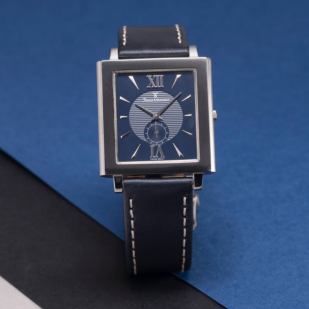 Relógio Jean Vernier Pulseira Couro Azul Movimento Suíço JV00831 - Imagem 2