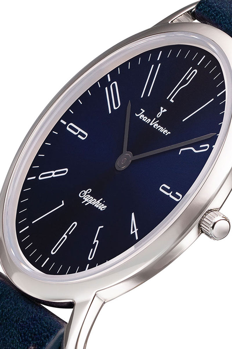 Relógio Jean Vernier Pulseira Couro Azul Social Vidro Cristal Safira JV03324A - Imagem 2