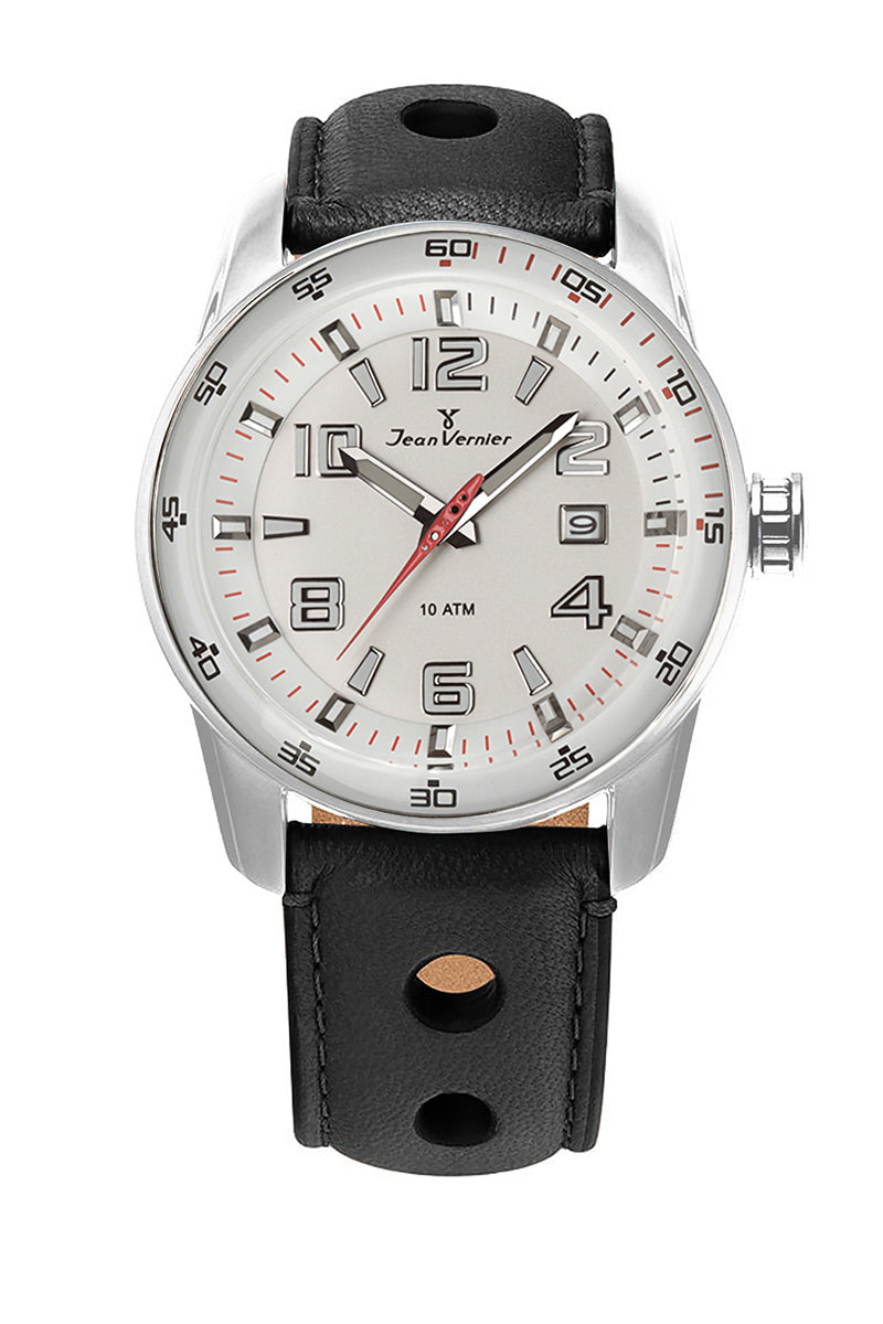 Relógio Jean Vernier Pulseira Couro Calendário Masculino 10ATM  JV005187