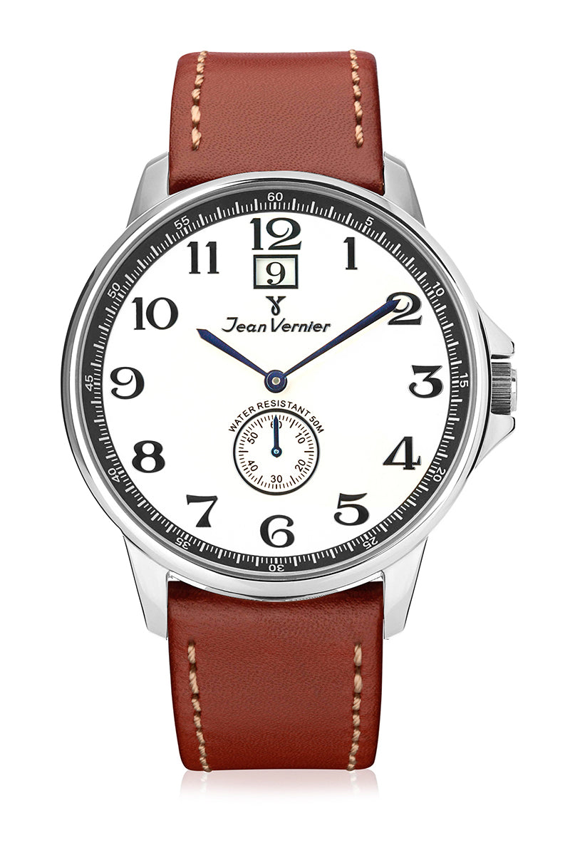 Relógio Jean Vernier Pulseira Couro Havana Calendário JV00313GH