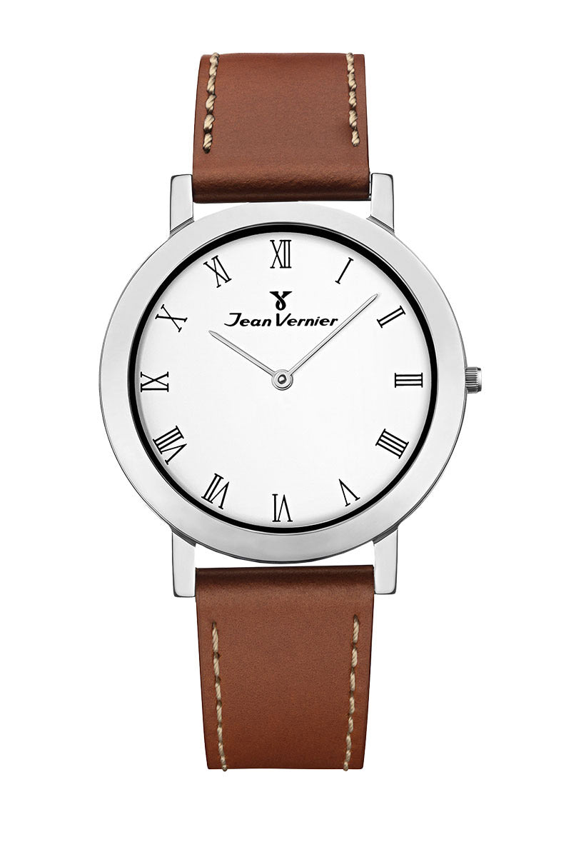 Relógio Jean Vernier Pulseira Couro Havana Social Movimento Suíço JV00052