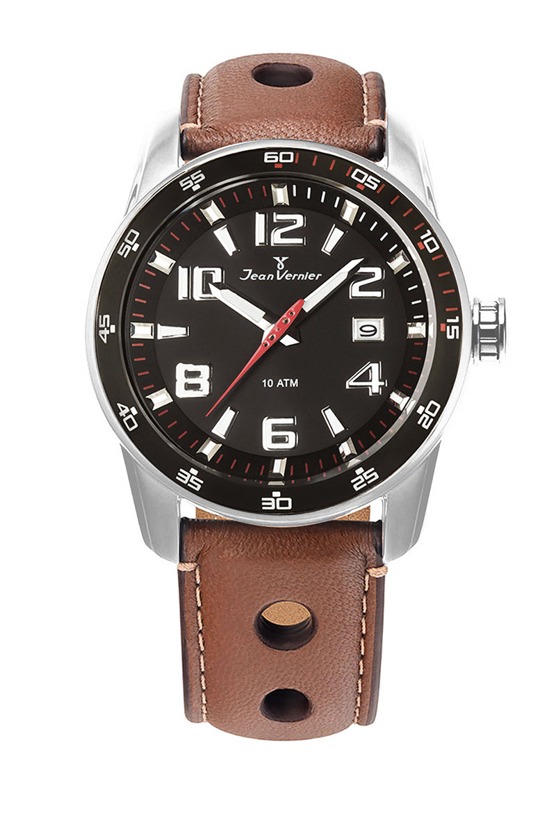 Relógio Jean Vernier Pulseira Couro Marrom Analógico Masculino  JV005196