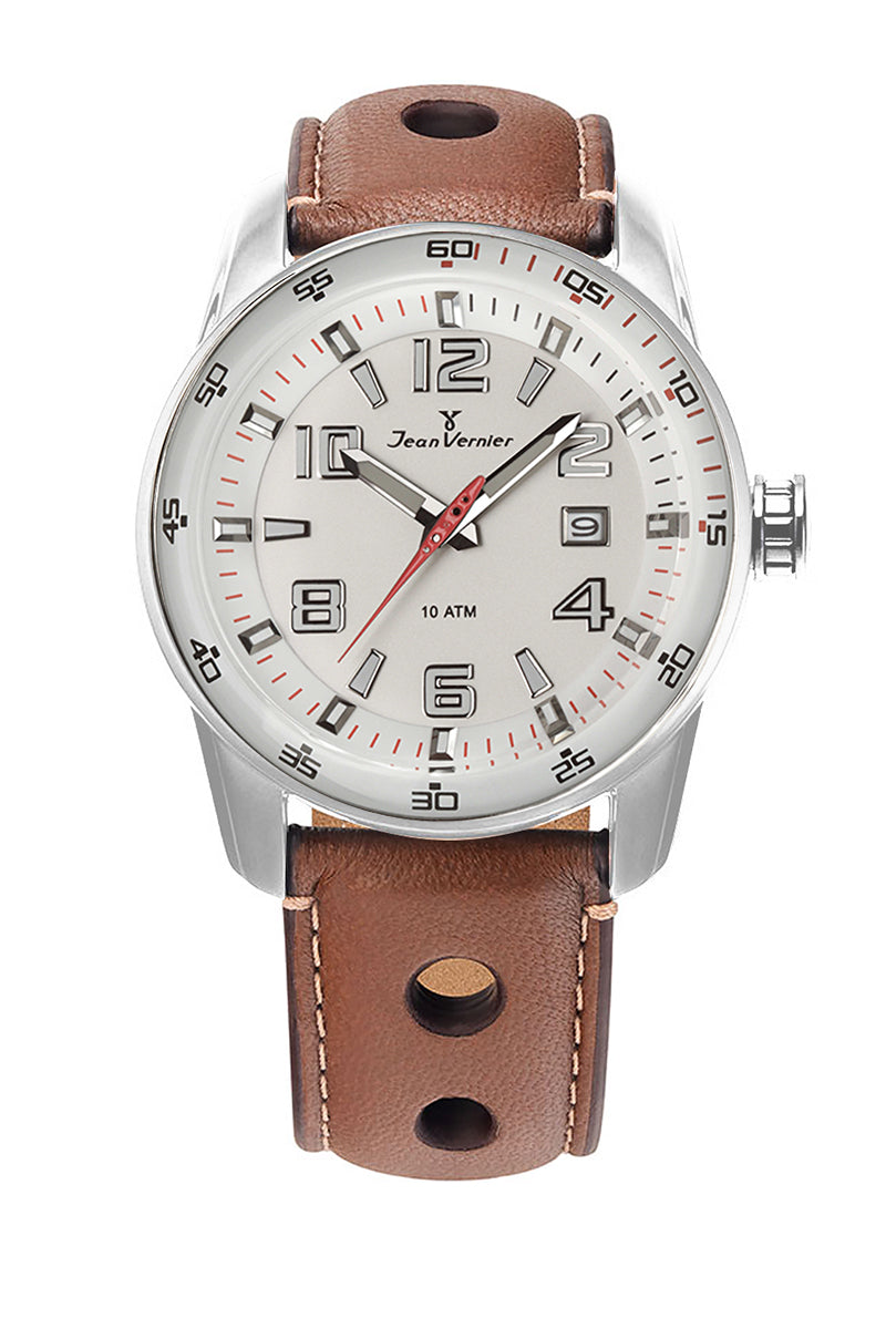 Relógio Jean Vernier Pulseira Couro Marrom Analógico Masculino JV005186