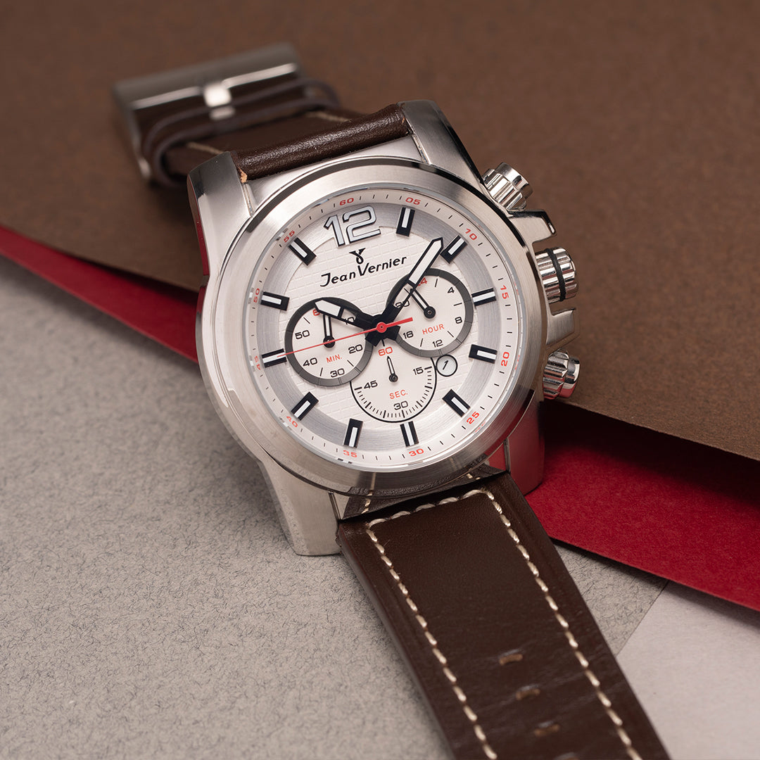 Relógio Jean Vernier Pulseira Couro Marrom Cronógrafo Masculino JV00189M - Imagem 2