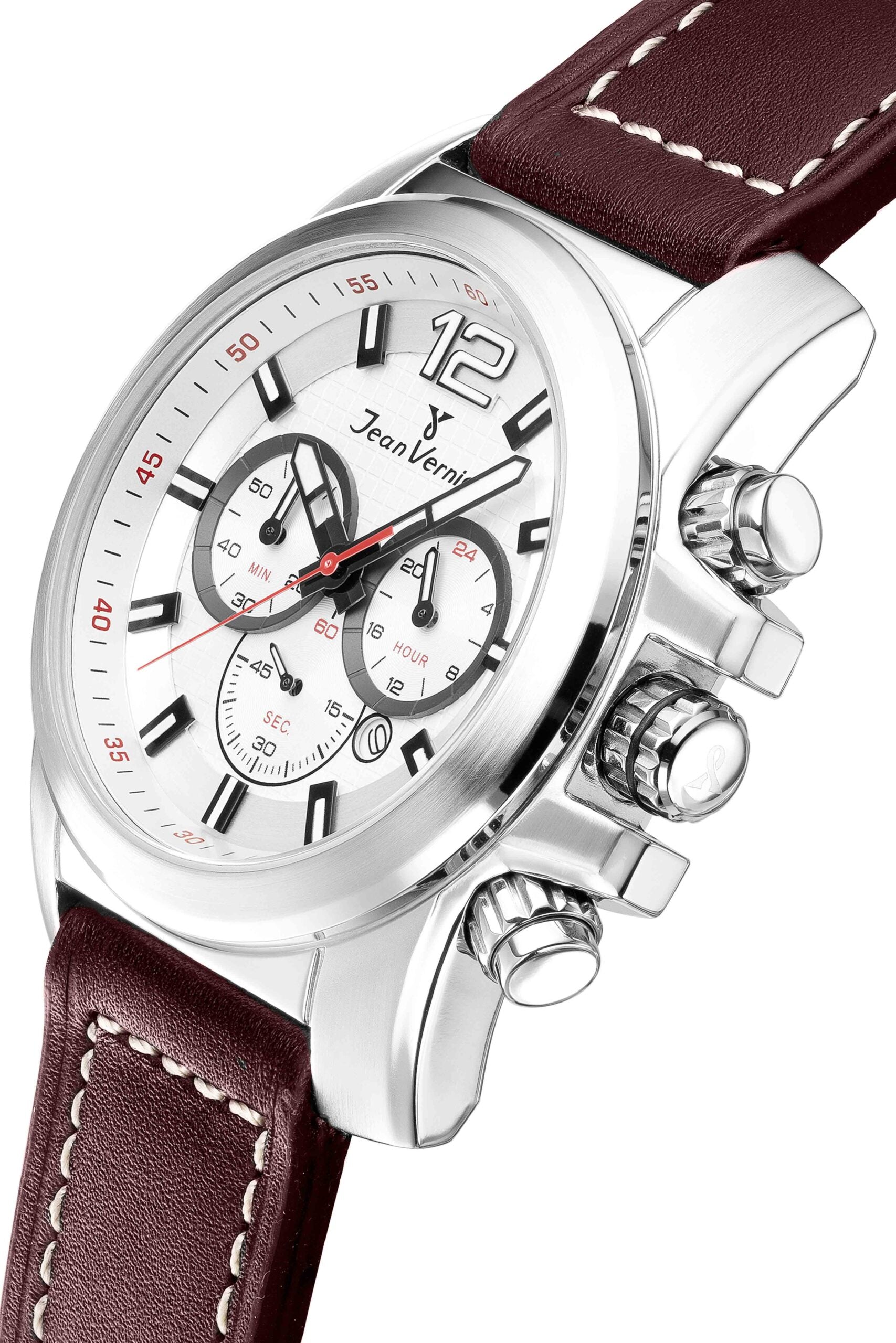 Relógio Jean Vernier Pulseira Couro Marrom Cronógrafo Masculino JV00189M - Imagem 3