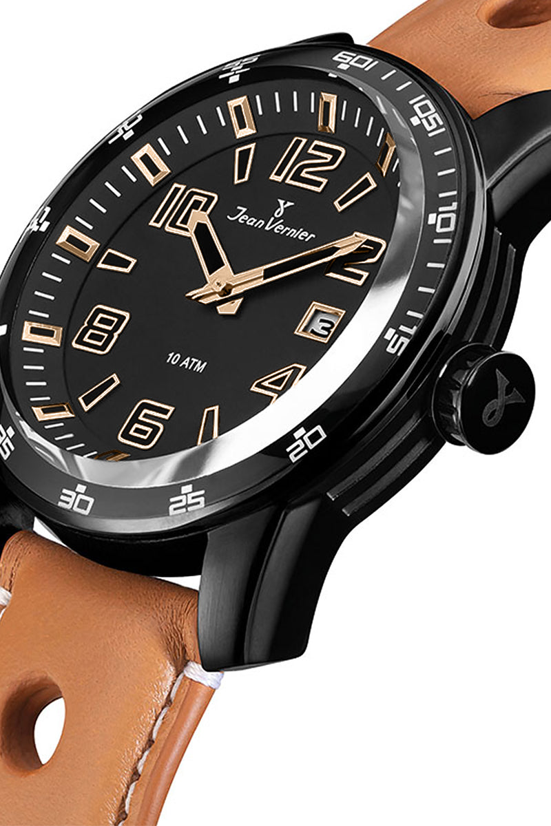 Relógio Jean Vernier Pulseira Couro Marrom Havana Calendário 10ATM JV005205 - Imagem 2