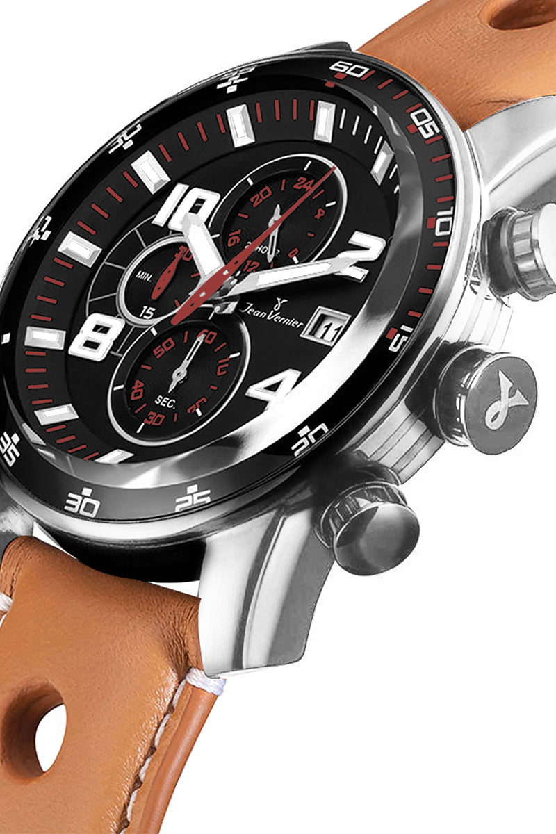 Relógio Jean Vernier Pulseira Couro Marrom Havana Cronógrafo Masculino JV005235 - Imagem 2