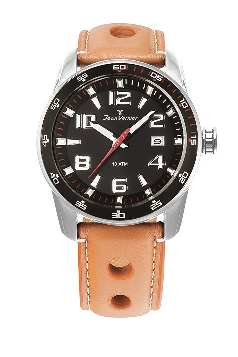 Relógio Jean Vernier Pulseira Couro Marrom Havana Masculino 10ATM - JV005195