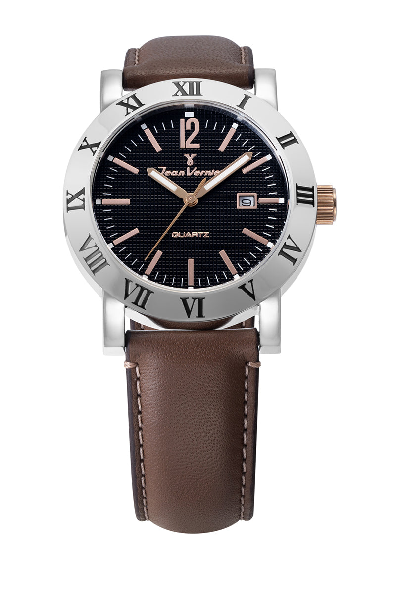 Relógio Jean Vernier Pulseira Couro Marrom Masculino - JV00232