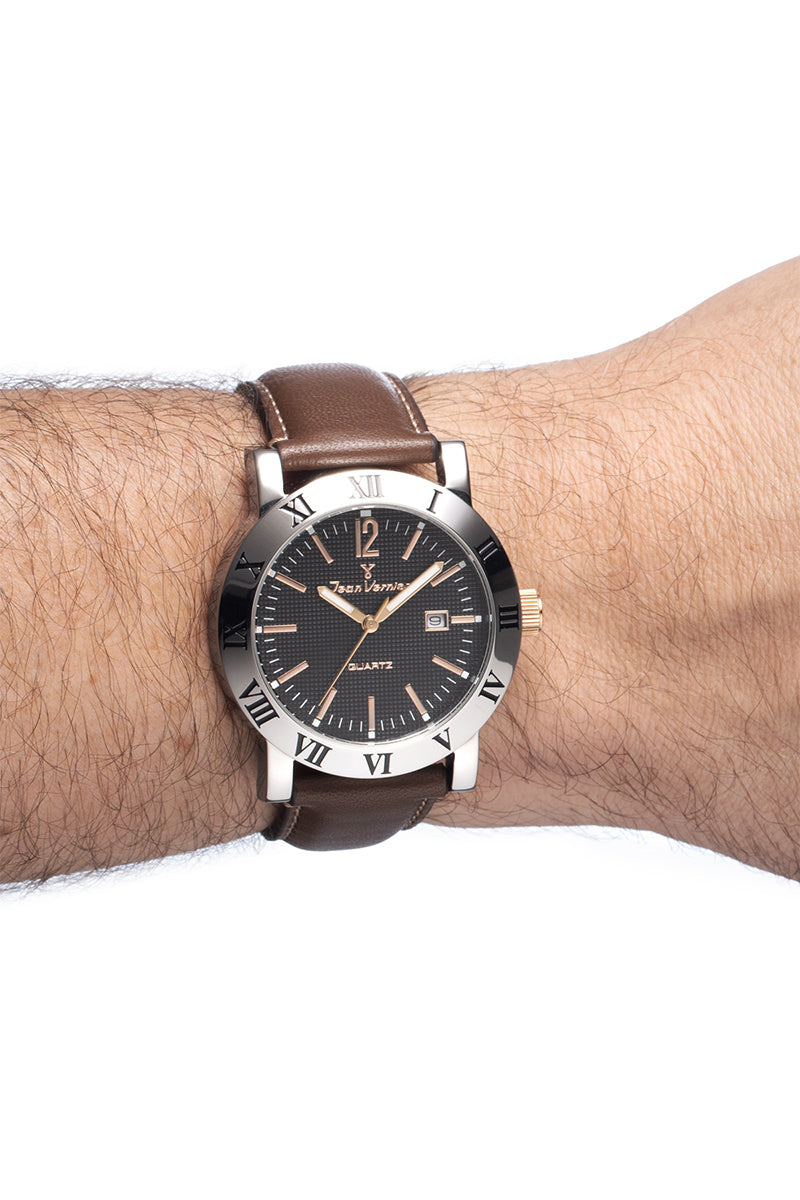 Relógio Jean Vernier Pulseira Couro Marrom Masculino - JV00232 - Imagem 3