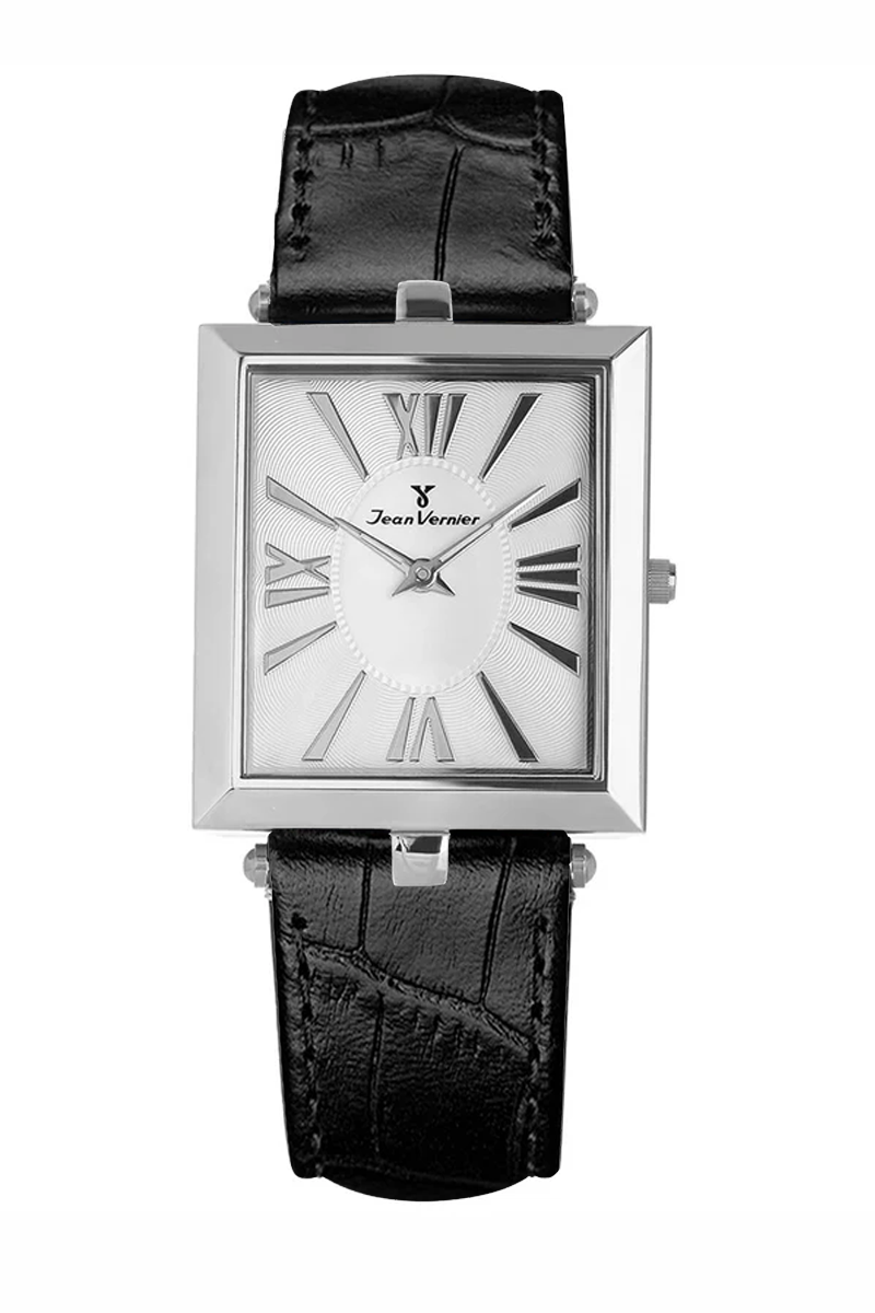 Relógio Jean Vernier Pulseira Couro Preto Caixa Slim JV00711