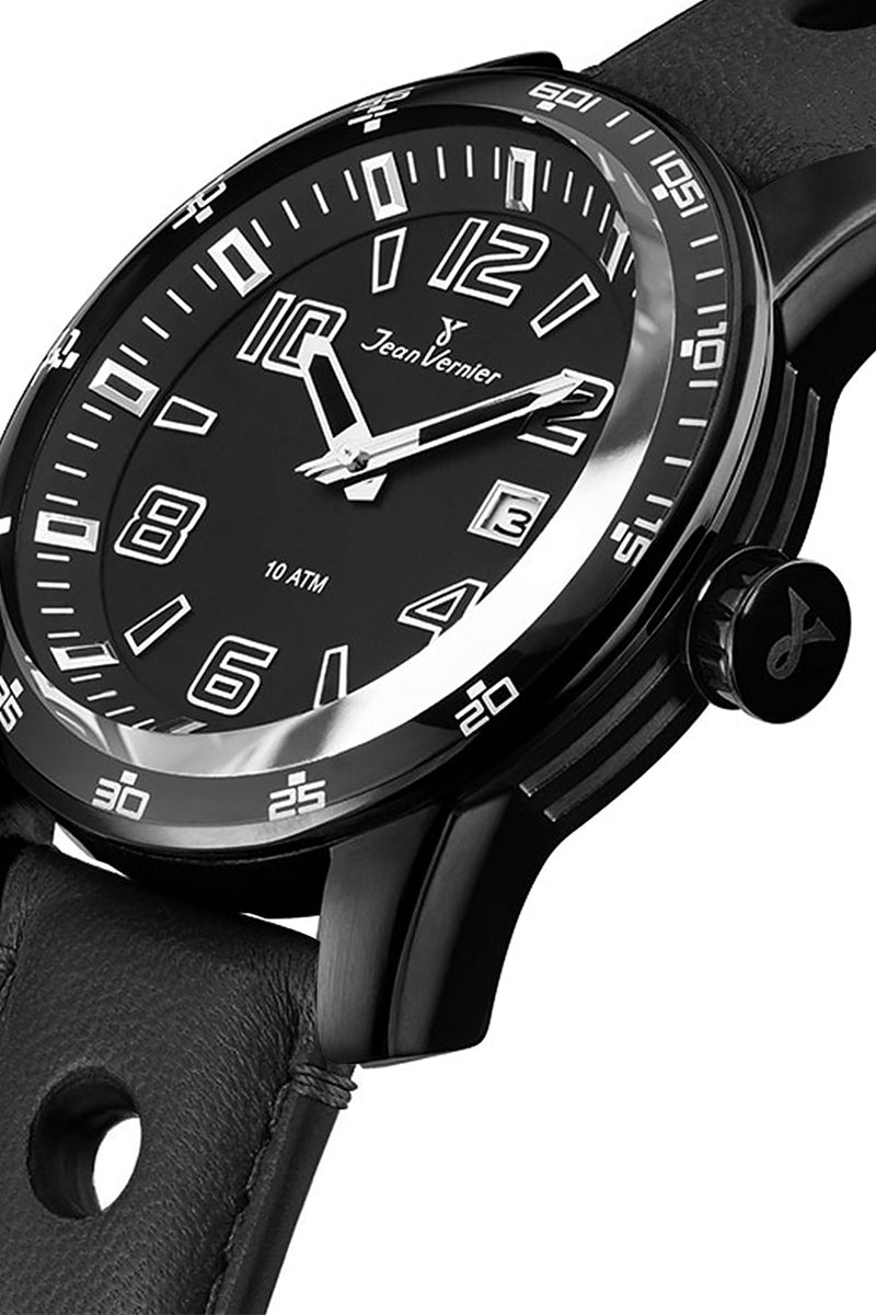 Relógio Jean Vernier Pulseira Couro Preto Calendário Masculino 10ATM  JV005217 - Imagem 2