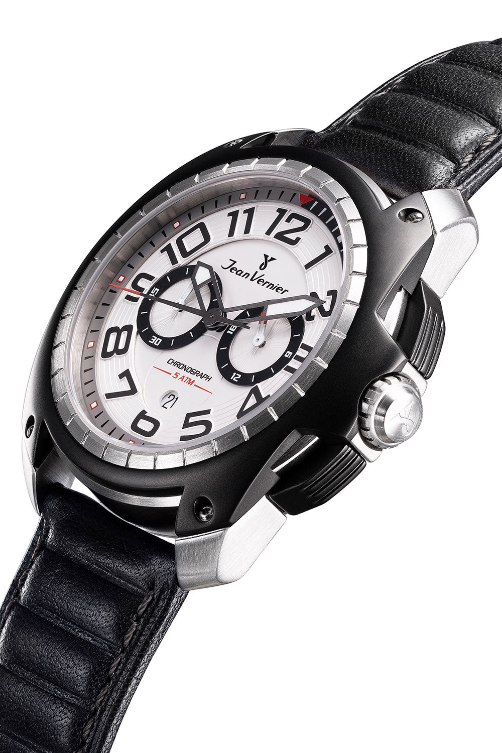 Relógio Jean Vernier Pulseira Couro Preto Cronógrafo Masculino JV00096C - Imagem 2