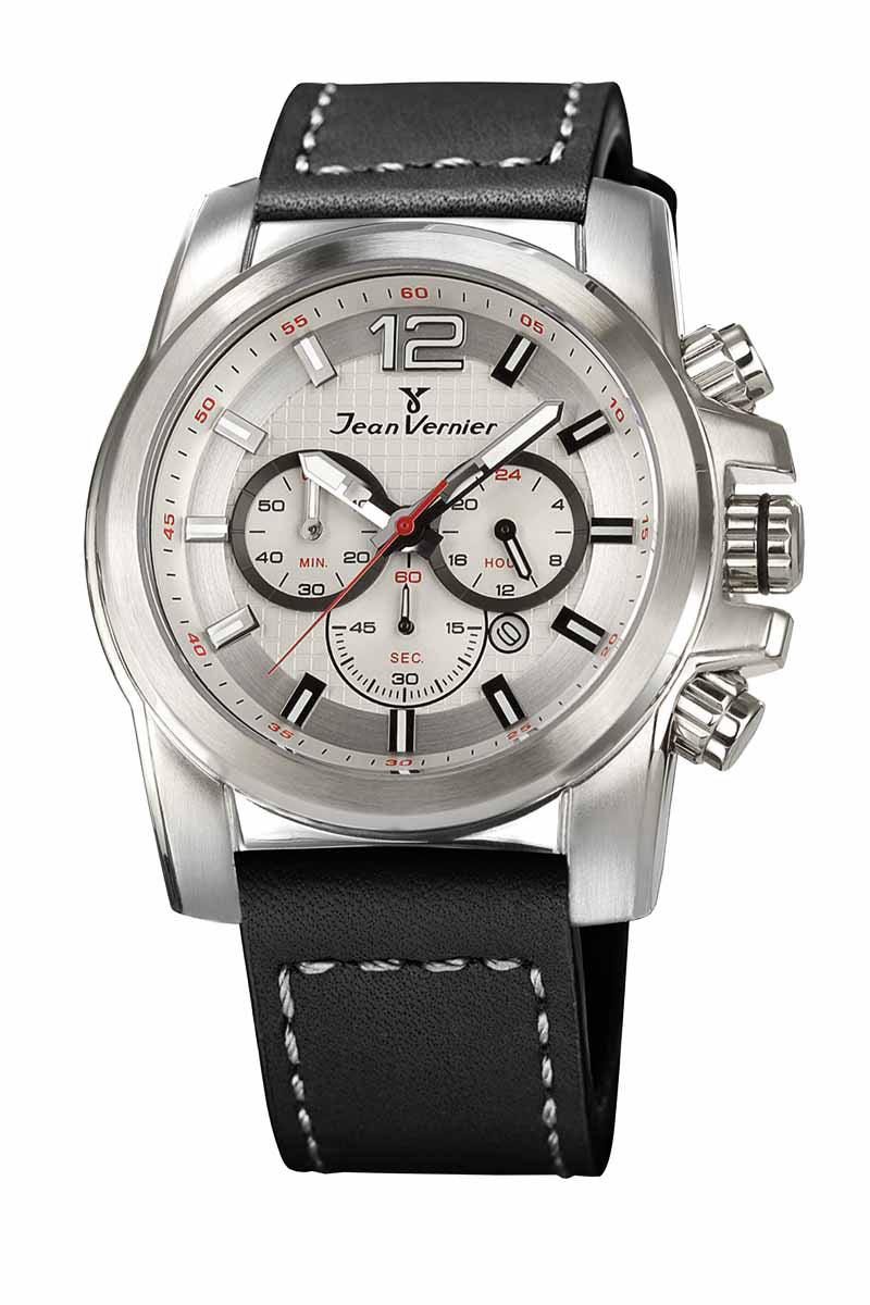 Relógio Jean Vernier Pulseira Couro Preto Cronógrafo Masculino JV00189P