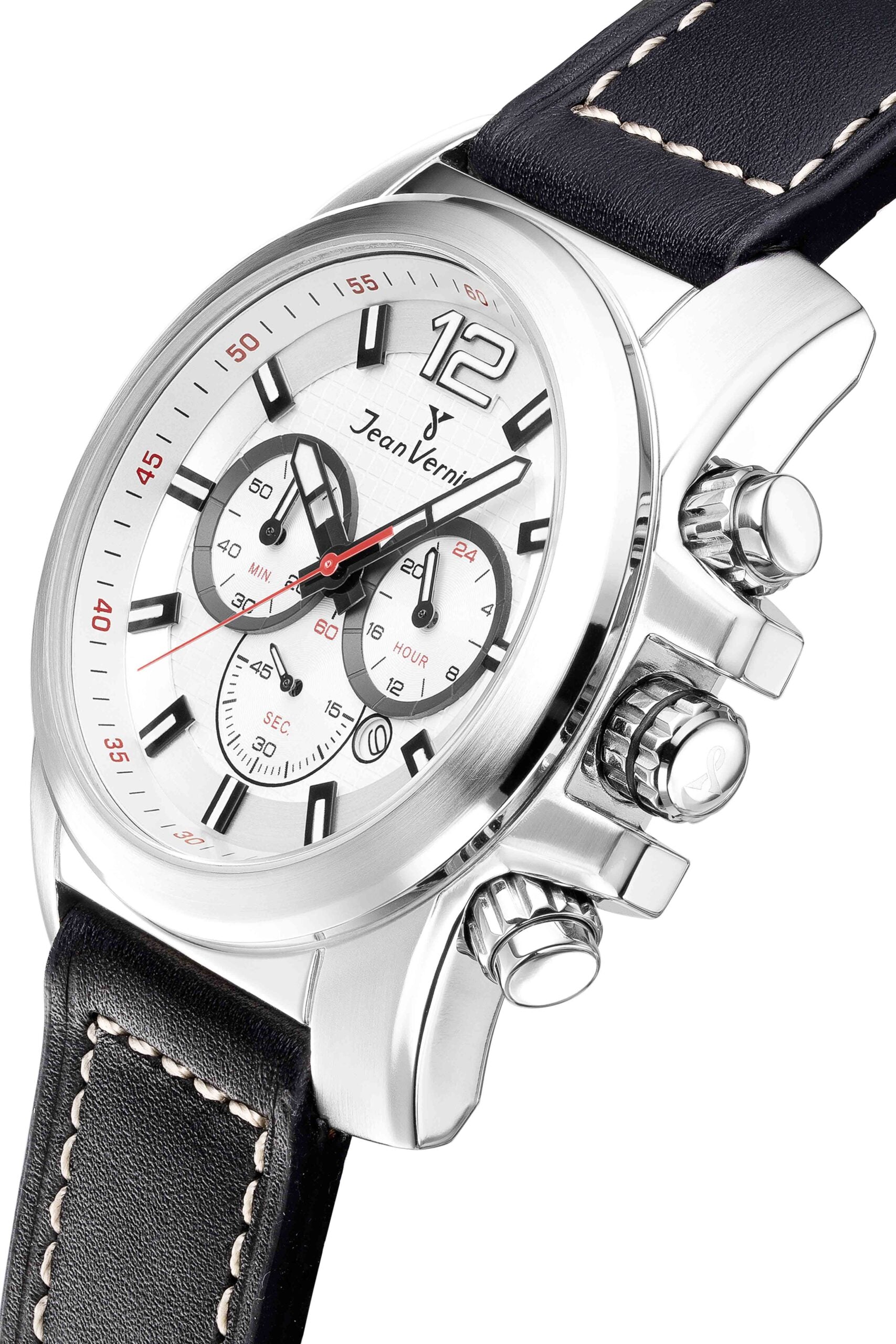 Relógio Jean Vernier Pulseira Couro Preto Cronógrafo Masculino JV00189P - Imagem 2