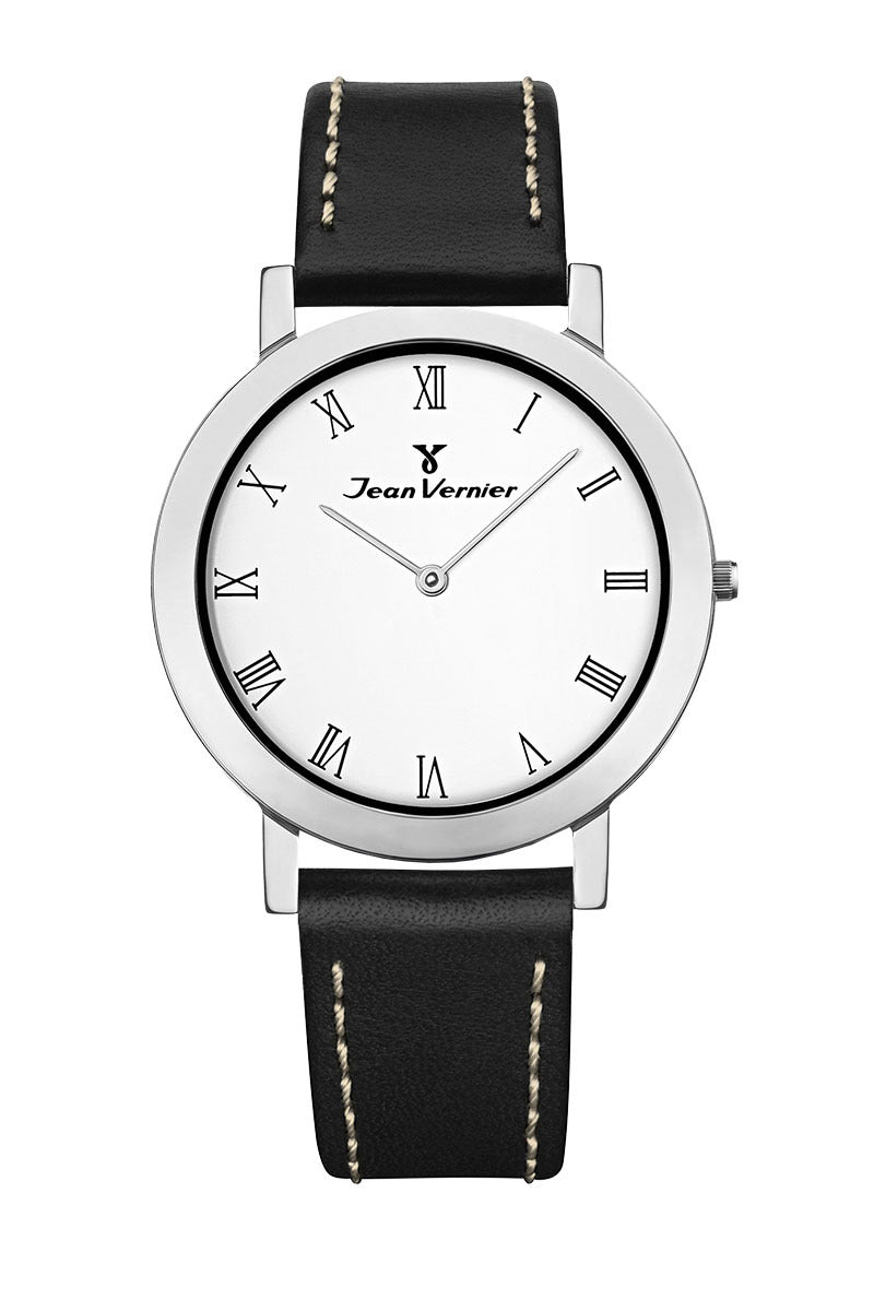 Relógio Jean Vernier Pulseira Couro Preto Social JV00051