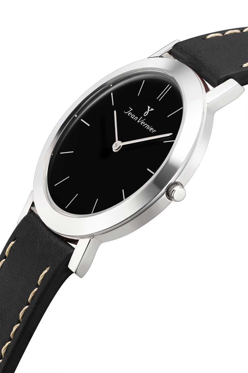 Relógio Jean Vernier Pulseira Couro Preto Social Movimento Suíço JV00047 - Imagem 2