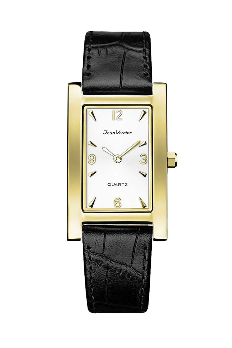 Relógio Jean Vernier Pulseira Couro Tipo Croco Preto JV01619CRP