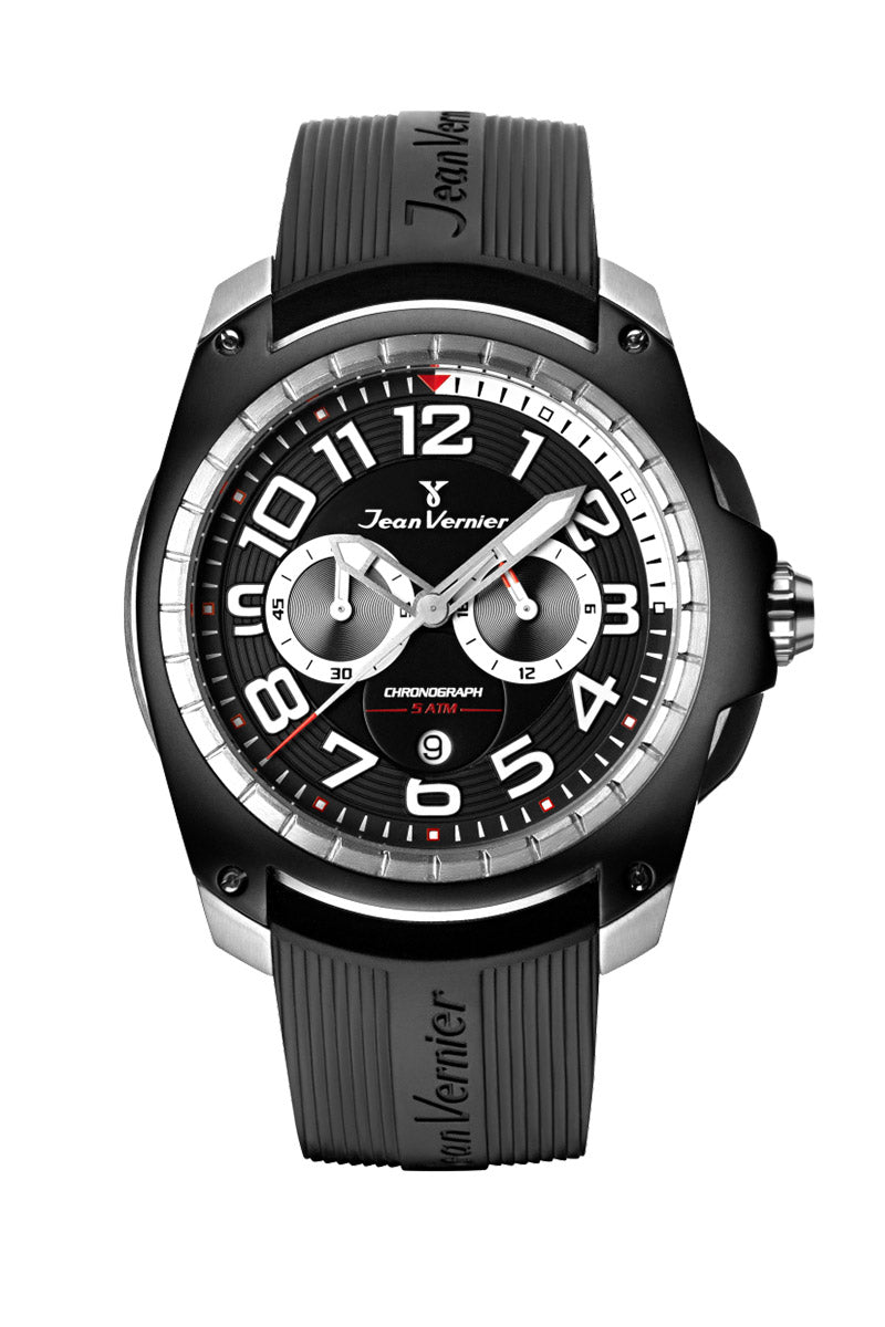 Relógio Jean Vernier Pulseira Silicone Preto Cronógrafo Masculino 10ATM JV00097S