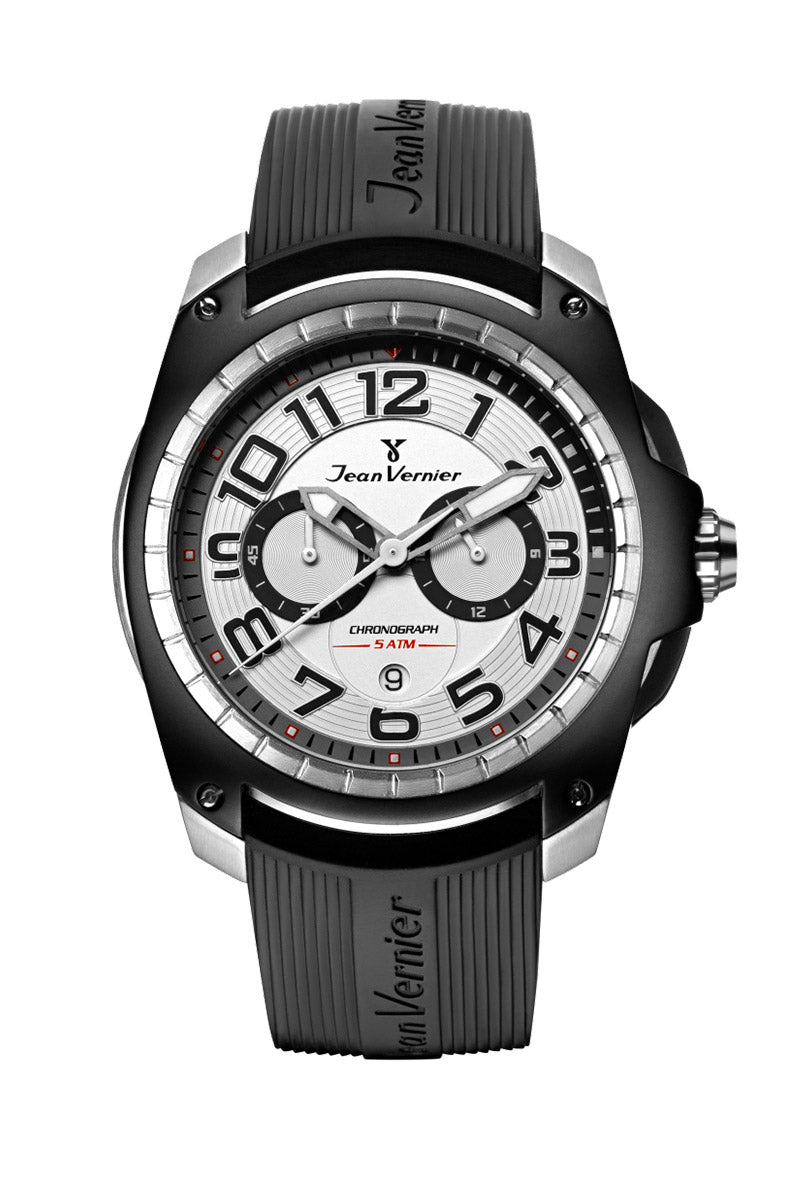 Relógio Jean Vernier Pulseira Silicone Preto Cronógrafo Masculino JV00096S